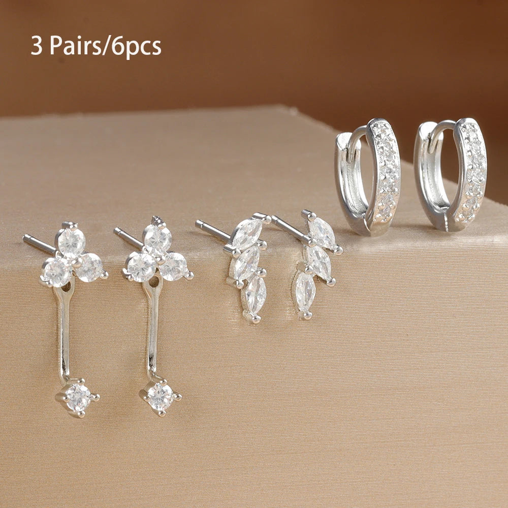 6PCS Exquisite Green Zircon Hoop Earrings Set Gold Plated Piercing
