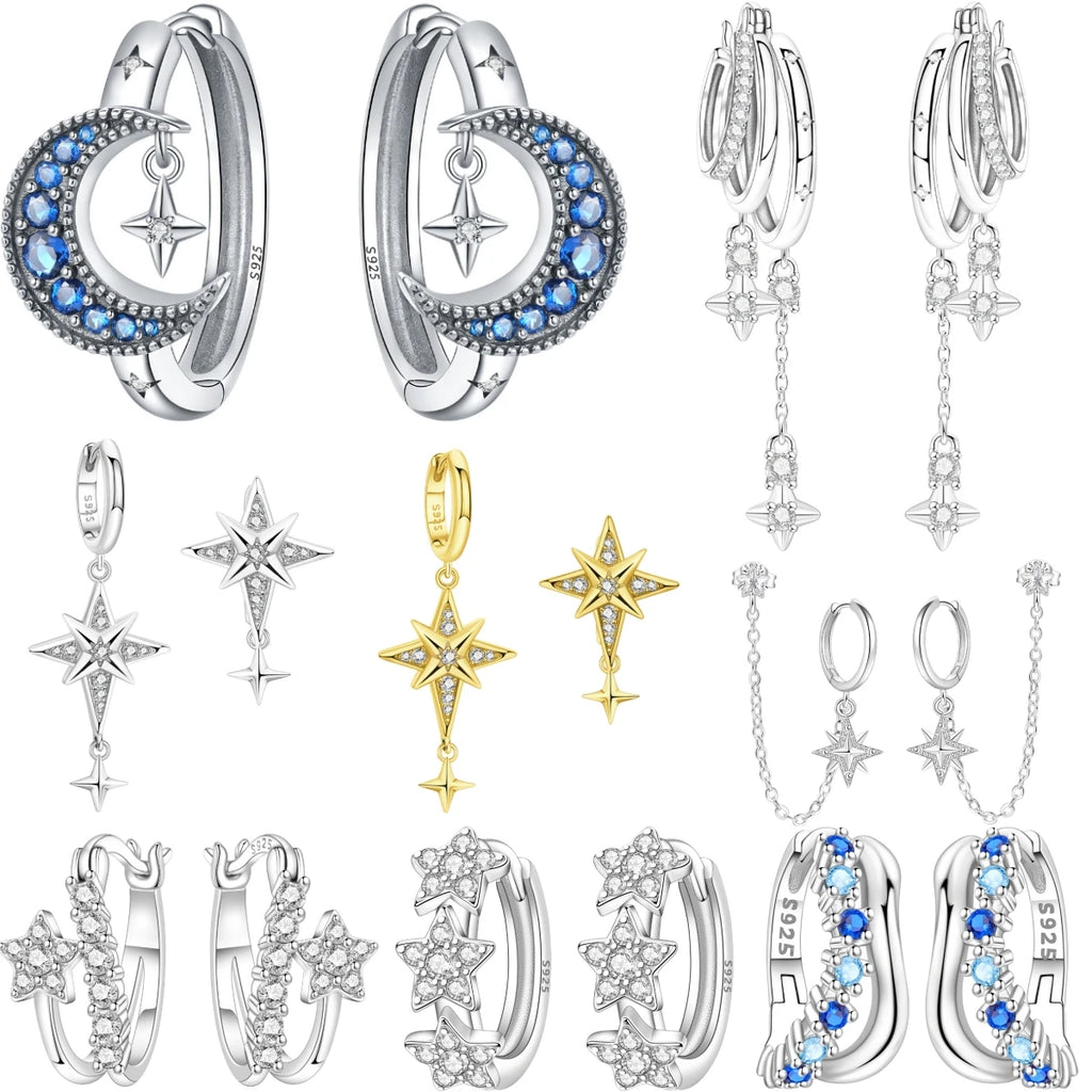 925 Sterling Silver Moon Tassel Versatile Hoop Earrings Fine Birthday Gift