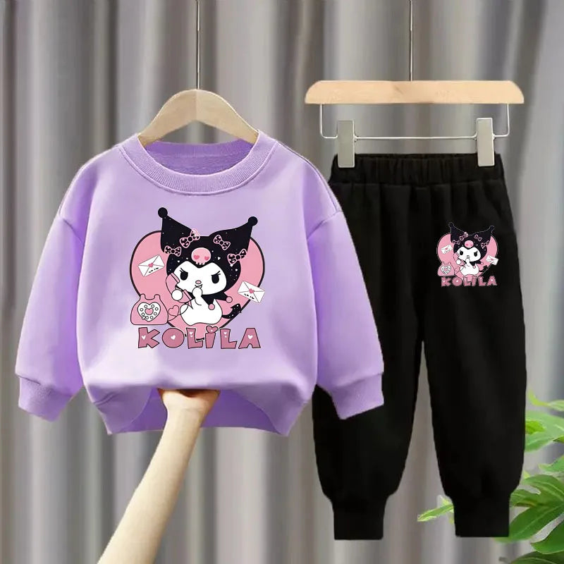 Sanrio Kuromi Girls Sweatshirt and Trousers 2-Piece Set Casual Tracksuit