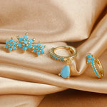 Vintage Blue Turquoise Water Drop Hoop Earring Set Geometric Steel