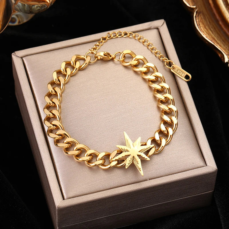 Gold Colour Stainless Steel Link Chain Bracelet Non-Fading Jewellery