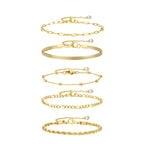 Gold Plated Bracelets Set for Women, 5pcs Chain Link Stainless Steel Statement Bracelet Stackable Layered Jewelry Adjustable