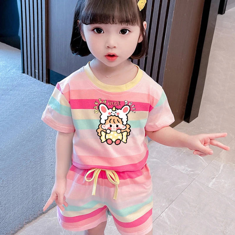 Sanrio Hello Kitty Girls Summer Clothing Set Short Sleeve T-Shirt and Shorts
