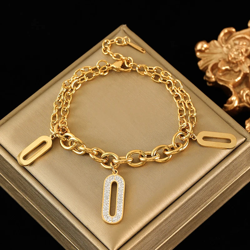 Reversible Heart Stainless Steel Charm Bracelet 18K Gold Plated Waterproof