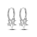 925 Sterling Silver Star Moon Sun Tassel Versatile Hoop Earrings Fine Gift
