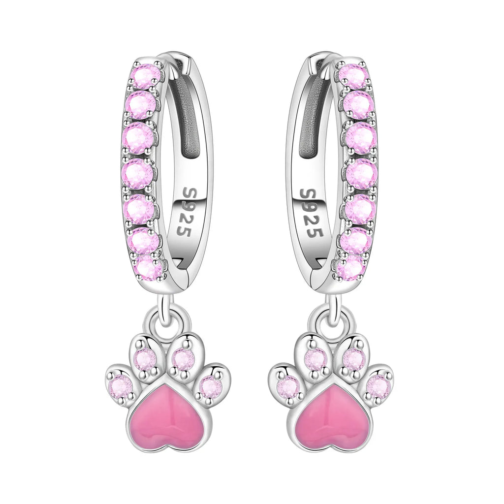925 Sterling Silver Double Layer Pet Paw Print Drop Earrings Fashion Gift