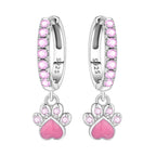 925 Sterling Silver Double Layer Pet Paw Print Drop Earrings Fashion Gift