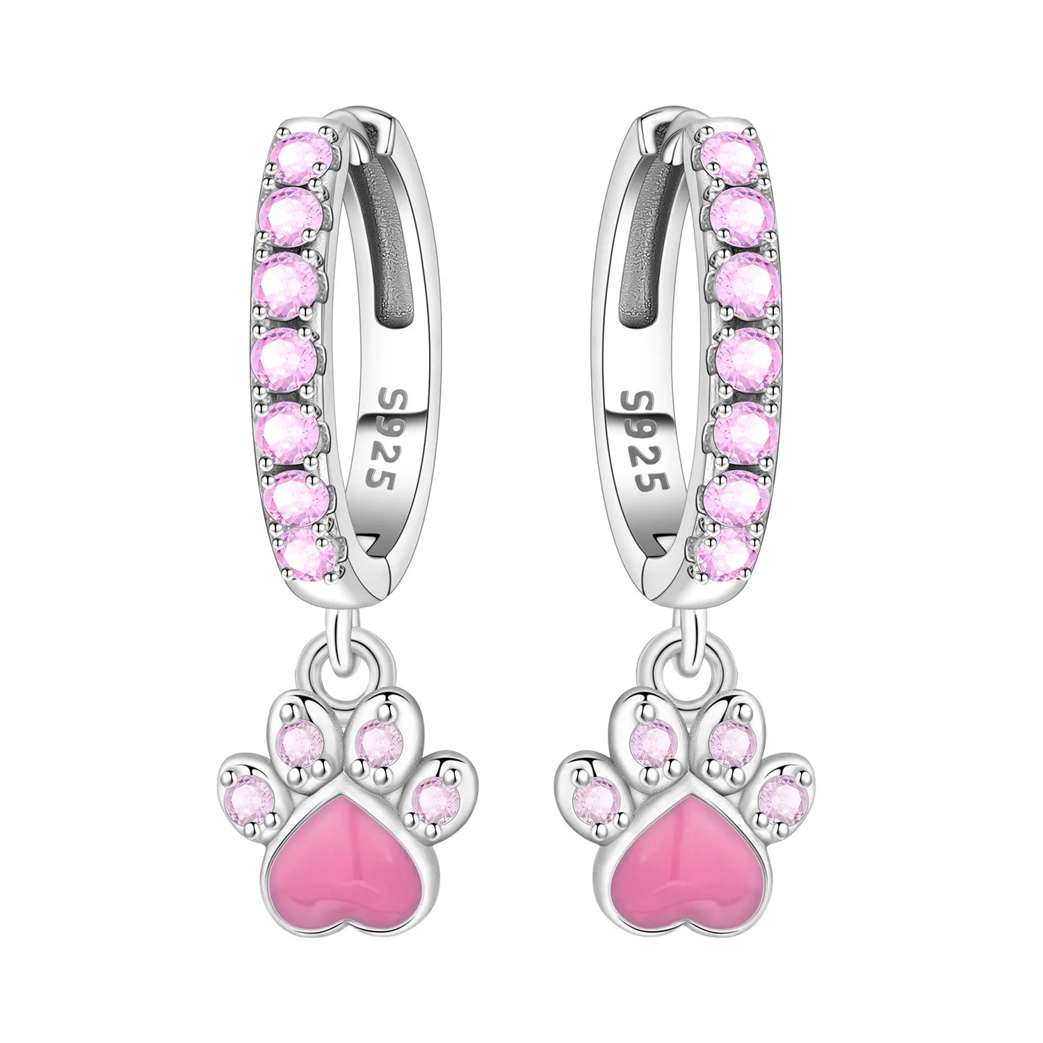925 Sterling Silver Double Layer Pet Paw Print Drop Earrings Fashion Gift