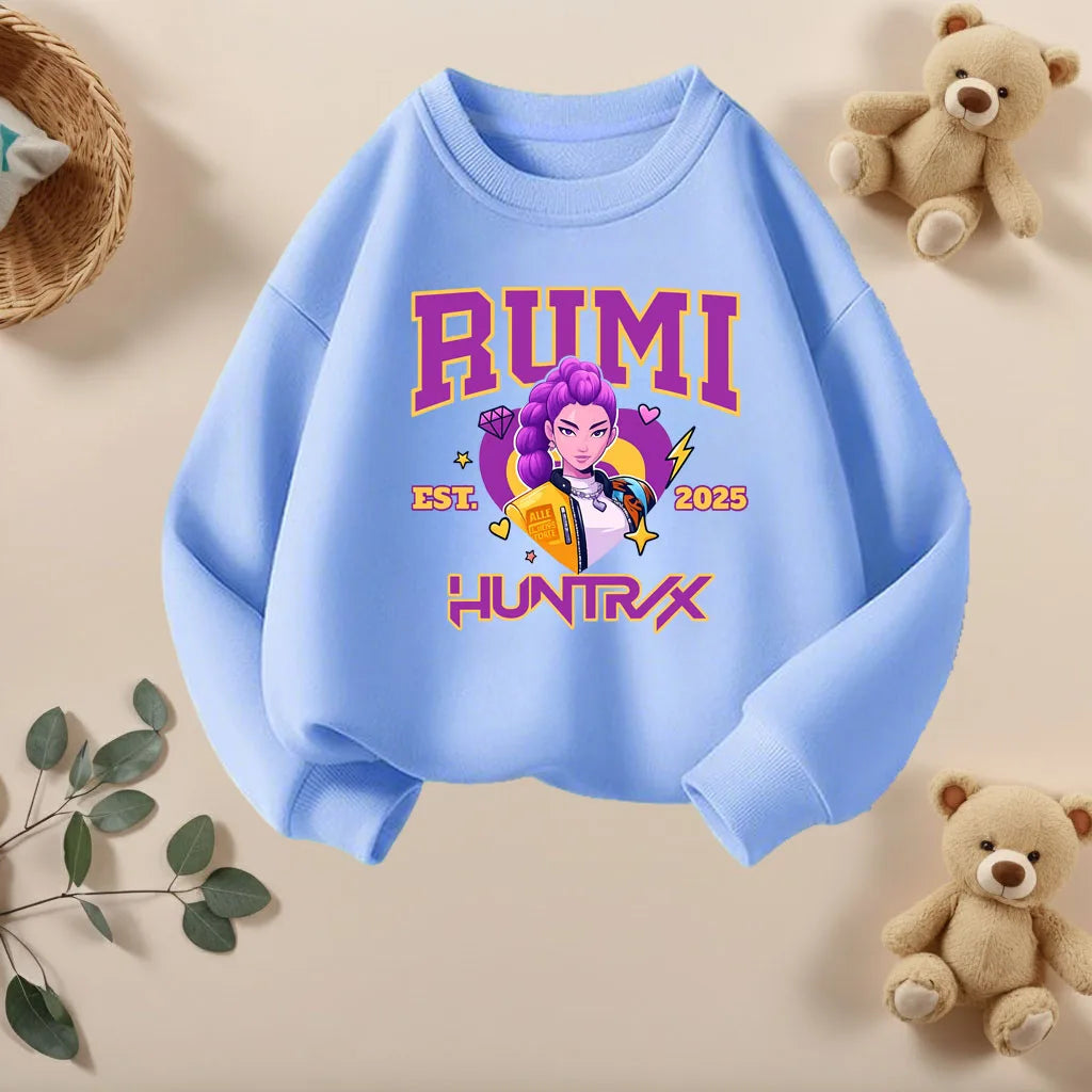 K-pop Girls Long Sleeve Pullovers Cartoon Print O-Neck Sport Sweatshirts
