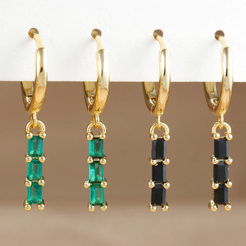 1 Pair Stainless Steel Colourful Zircon Square Dangle Earrings Punk