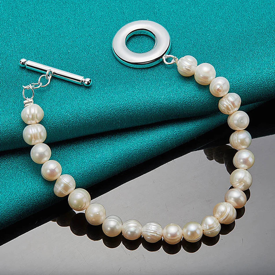 20cm Natural Freshwater Pearl Beaded Bracelet 925 Sterling Silver Women