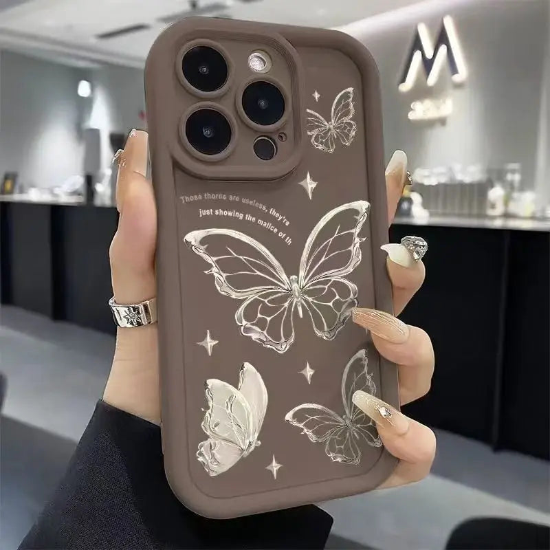 Pink Butterfly Silicone Case for iPhone 17 16 15 14 13 12 11 Pro Max Plus