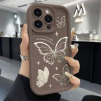 Pink Butterfly Silicone Case for iPhone 17 16 15 14 13 12 11 Pro Max Plus