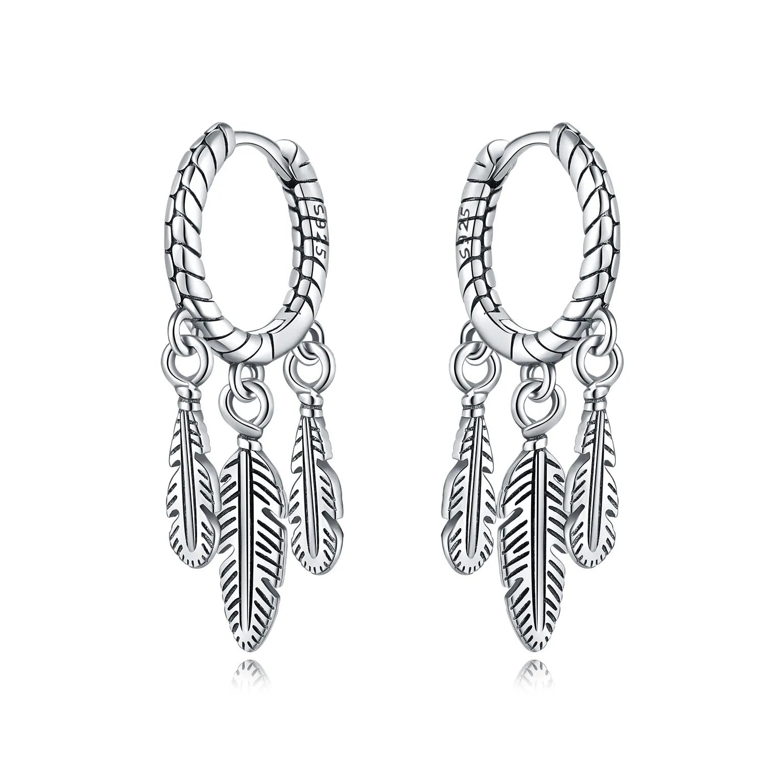 925 Sterling Silver Dreamcatcher Feather Ear Studs Hoop Earrings Jewellery Gift