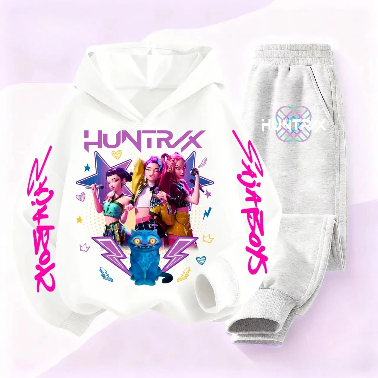Kids Kpop Devil Hunter Huntrix Printed Hoodie & Sports Pants 2pc Casual Set