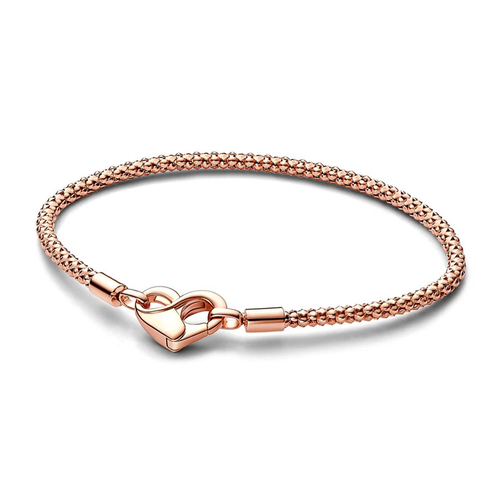 For Women 925 Sterling Silver Moments Heart Closure Bracelet Classic Snake Chain Jewelry Gift Fit Original Charm DIY