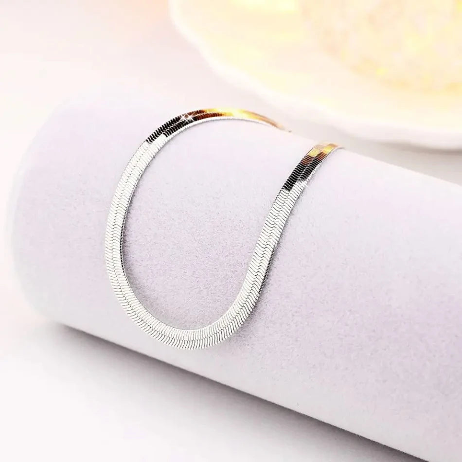 4mm Blade Chain Bracelet 8-inch 925 Sterling Silver Men Women Christmas Gift