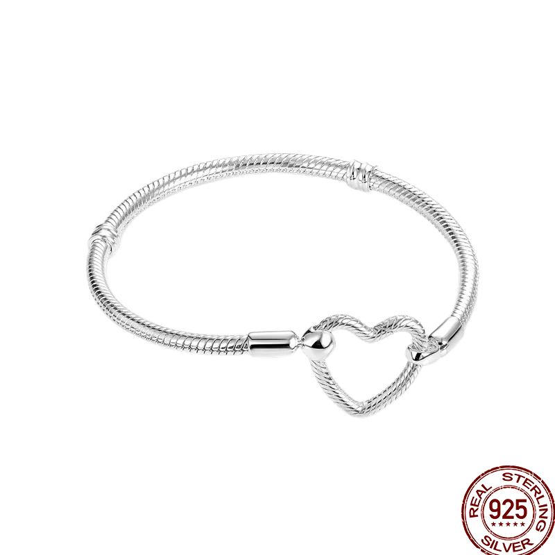 925 Silver 17-20CM Heart Pave Zirconia Original Bracelets Infinity Bracelet Fit DIY Charms Bead Birthday Jewelry Gifts Hot Sale