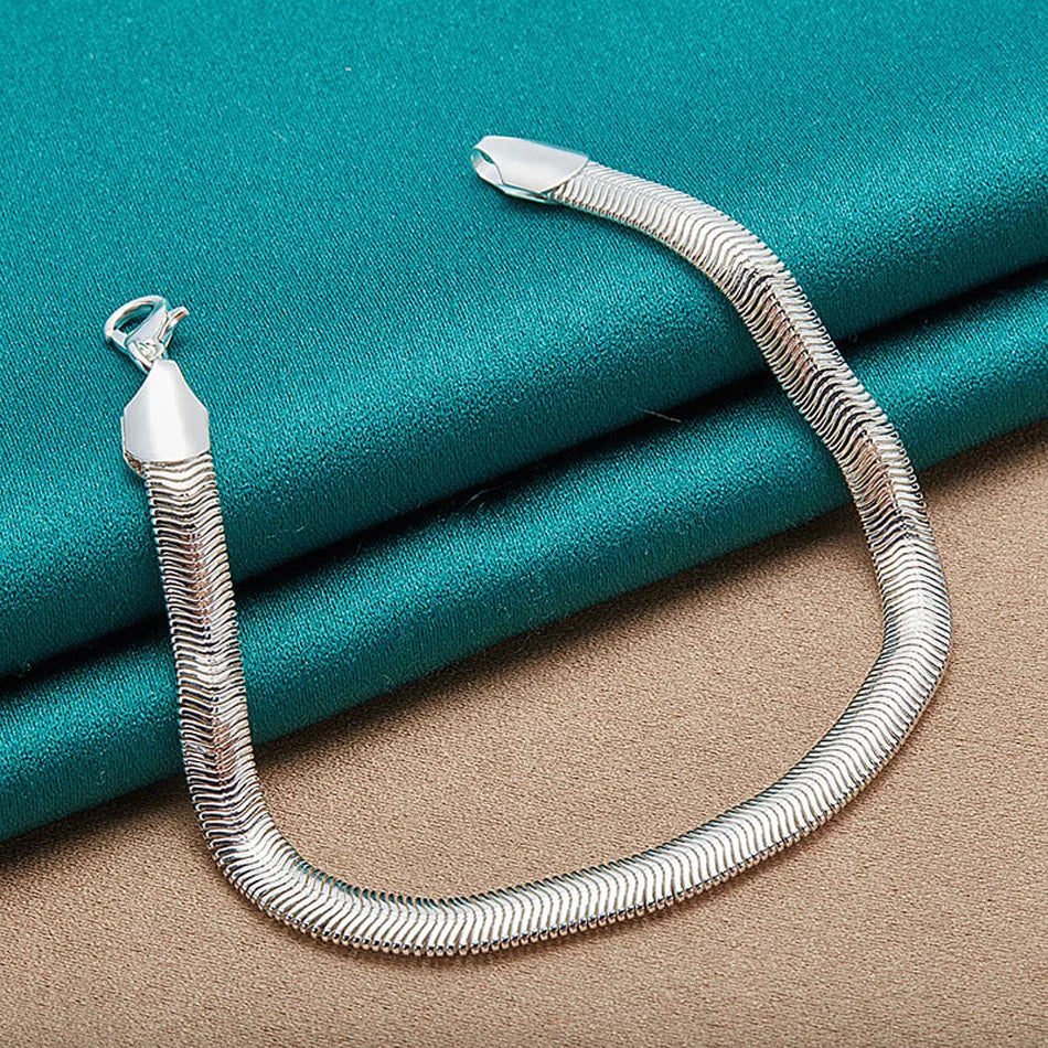 10mm Side Chain Bracelet 925 Sterling Silver Men Women Wedding Charm Gift