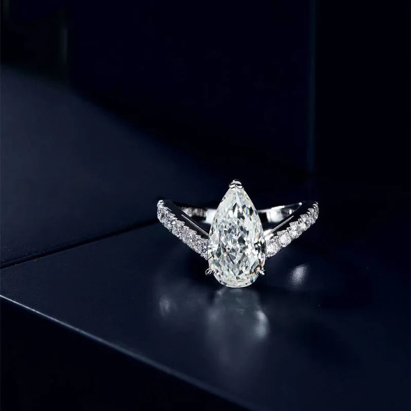 925 Sterling Silver New Light Luxury Water Drop Cube Zirconia Ring Engagement Personalized Gift