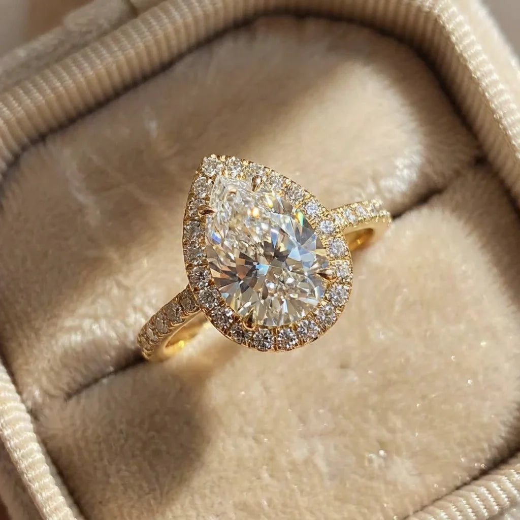 925 Sterling Silver 1CT Simple Sparkling Pear Shape Zircon Ring Engagement Wedding Luxury
