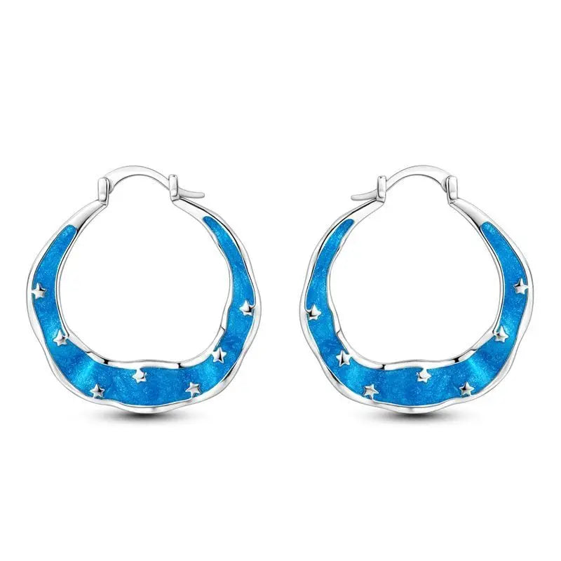 925 Sterling Silver Blue Zircon Starry Sky Hoop Earrings Trendy Jewellery