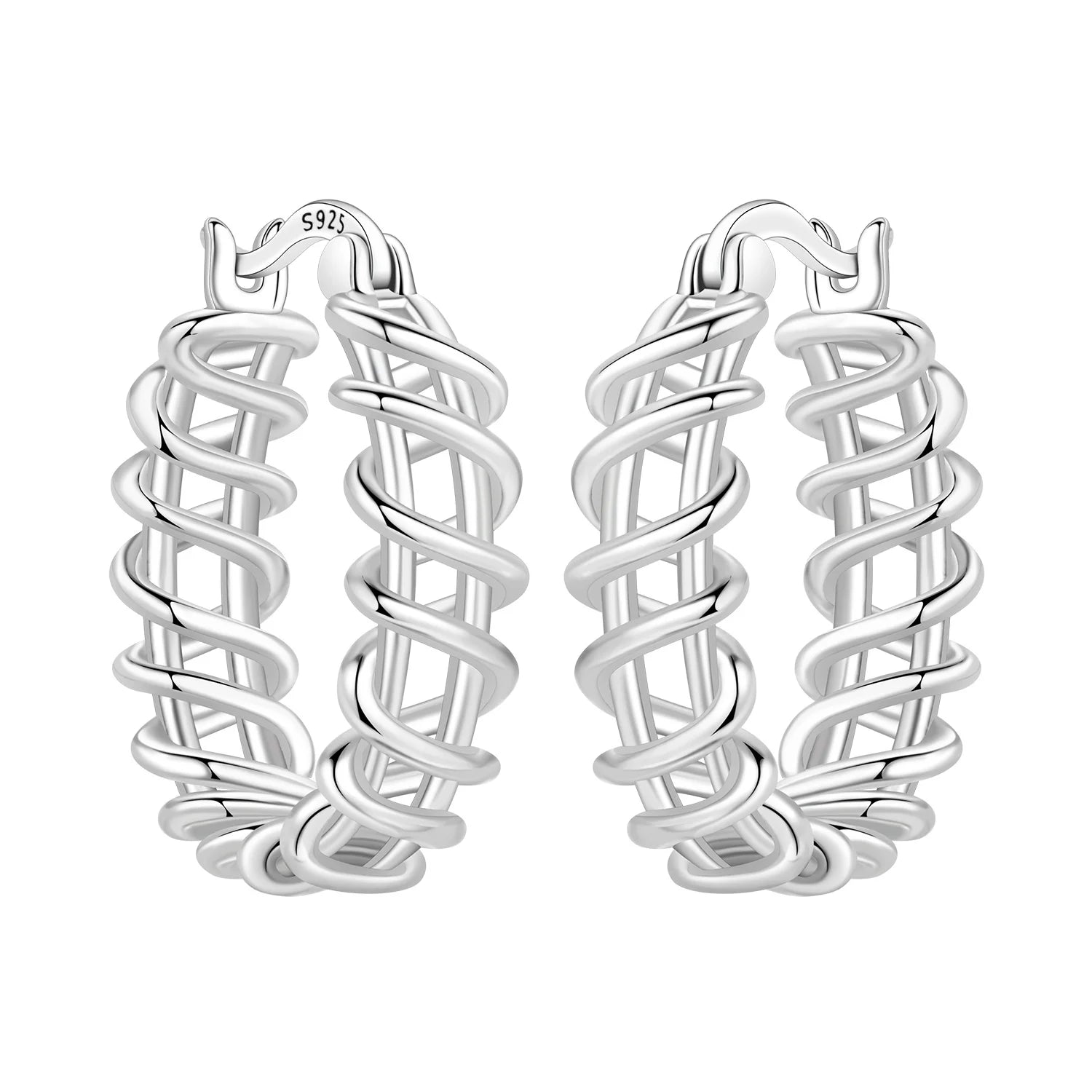 925 Sterling Silver Square Chain Stone Inlaid Hoop Earrings Trendy Jewellery