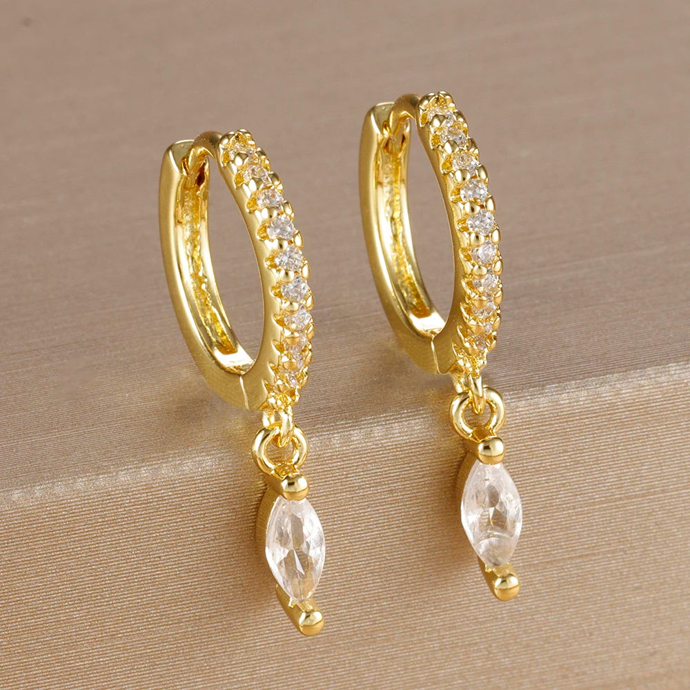 Luxury Cubic Zirconia Stainless Steel Gold Colour Horse Eye Earrings