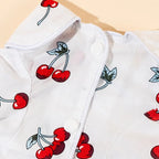 Cherry Print Cat Dog Pajamas Set Soft Warm Sleepsuit with Flower Headband