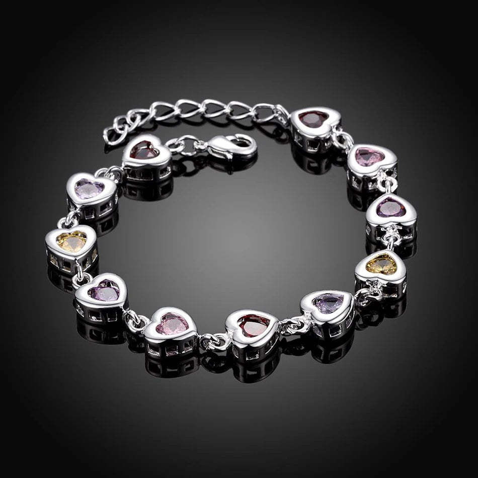 Elegant Crystal Charm Bracelet 925 Sterling Silver Cute Trendy Women Gift