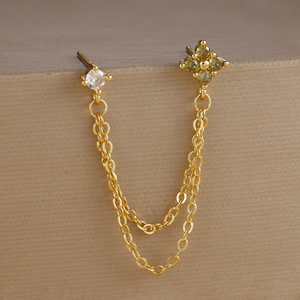 Exquisite Green Zircon Flower Hoop Earrings 18K Gold Plated Steel