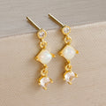 2PCS New Star Moon Zircon Opal Hoop Earrings Stainless Steel Stud
