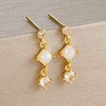 2PCS New Star Moon Zircon Opal Hoop Earrings Stainless Steel Stud