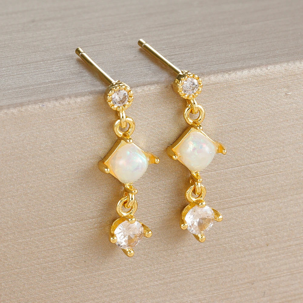 2PCS New Star Moon Zircon Opal Hoop Earrings Stainless Steel Stud