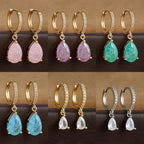 2PCS Simple Stainless Steel Colourful Zirconia Hoop Earrings