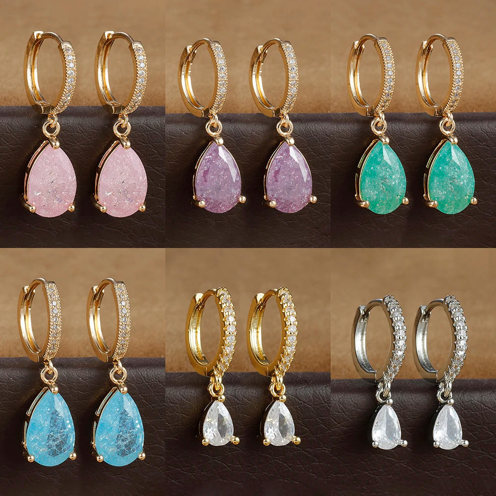 2PCS Simple Stainless Steel Colourful Zirconia Hoop Earrings