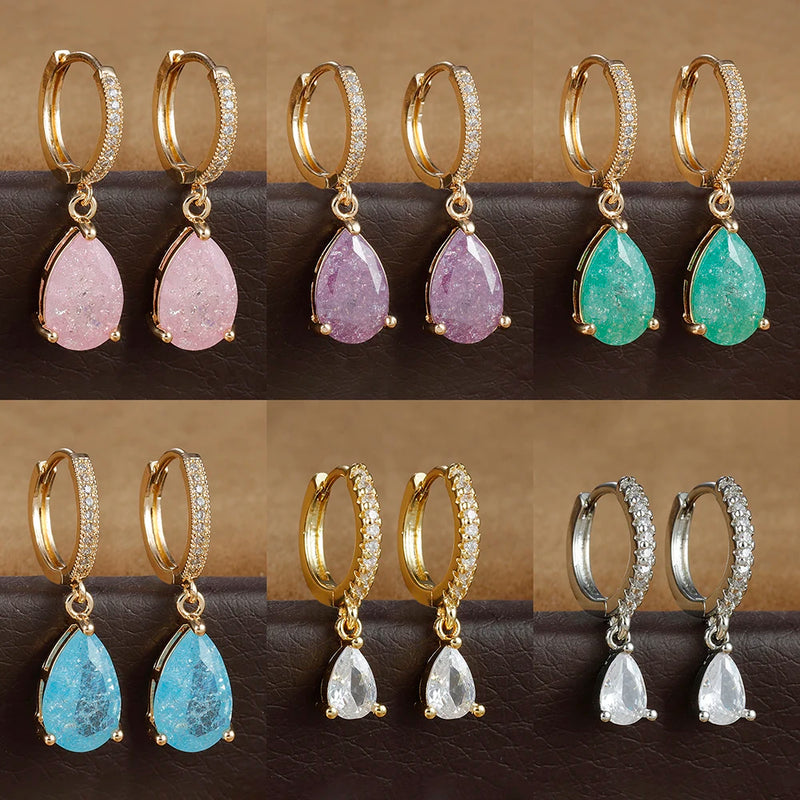 2PCS Simple Stainless Steel Colourful Zirconia Hoop Earrings