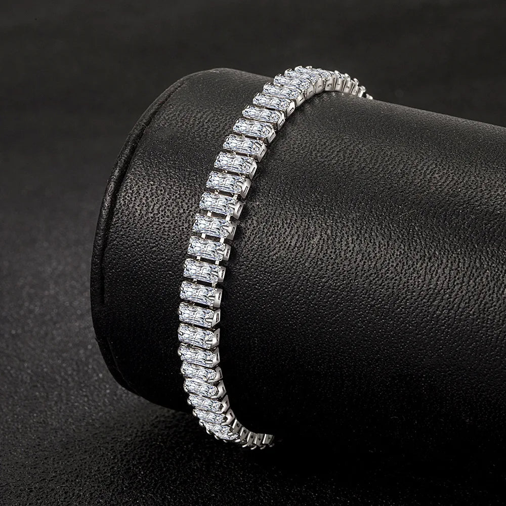 18cm Luxury Crystal Bracelet 925 Sterling Silver Women Engagement Jewellery