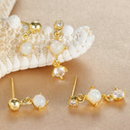 2PCS New Star Moon Zircon Opal Hoop Earrings Stainless Steel Stud