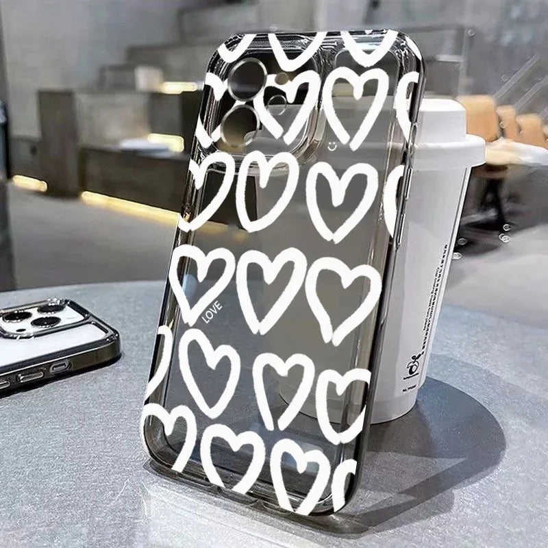 Cute Cartoon Love Heart Case for iPhone 17 16 15 14 13 12 11 Pro Max Mini
