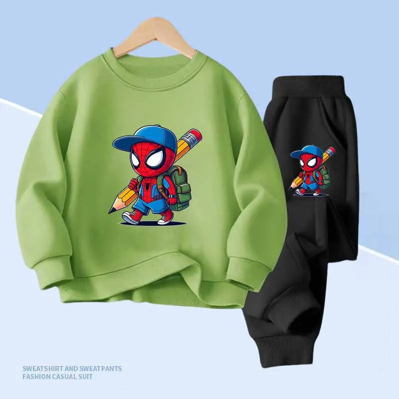 Spiderman Print Kids Hoodie & Pocket Long Pants 2pcs Sweatshirt Clothing Set
