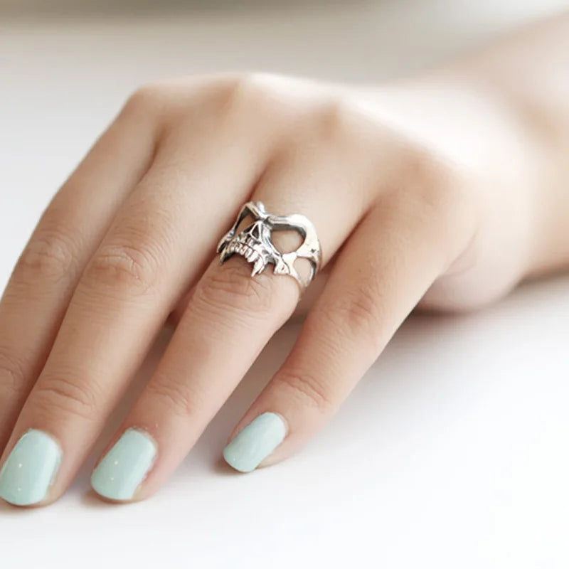 925 Sterling Silver Skeleton Head Gothic Adjustable Rings For Women Jewelry Wholesale  Accessories Jewellery Argent 925