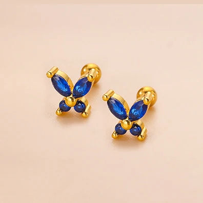 New Stainless Steel Blue Zircon Collection Stud Earrings Butterfly