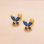 New Stainless Steel Blue Zircon Collection Stud Earrings Butterfly