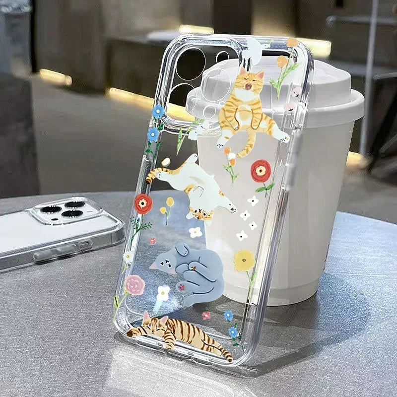 Graffiti Cartoon Dog Cat Case for iPhone 16 15 14 13 12 11 Pro Max XR SE3