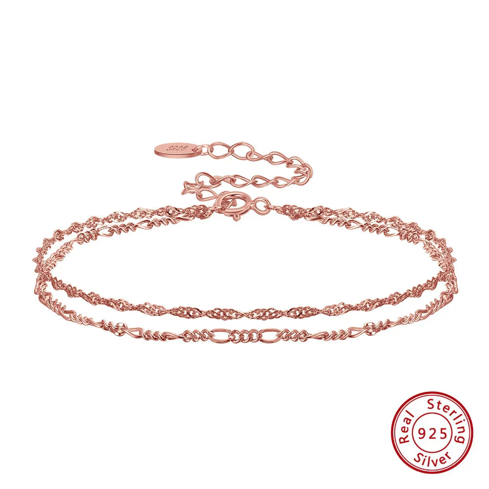 ORSA JEWELS 925 Sterling Silver Women's Bracelet Double Layer Water Ware with Satellite Chain Bracelet Elegance Jewelry SB131