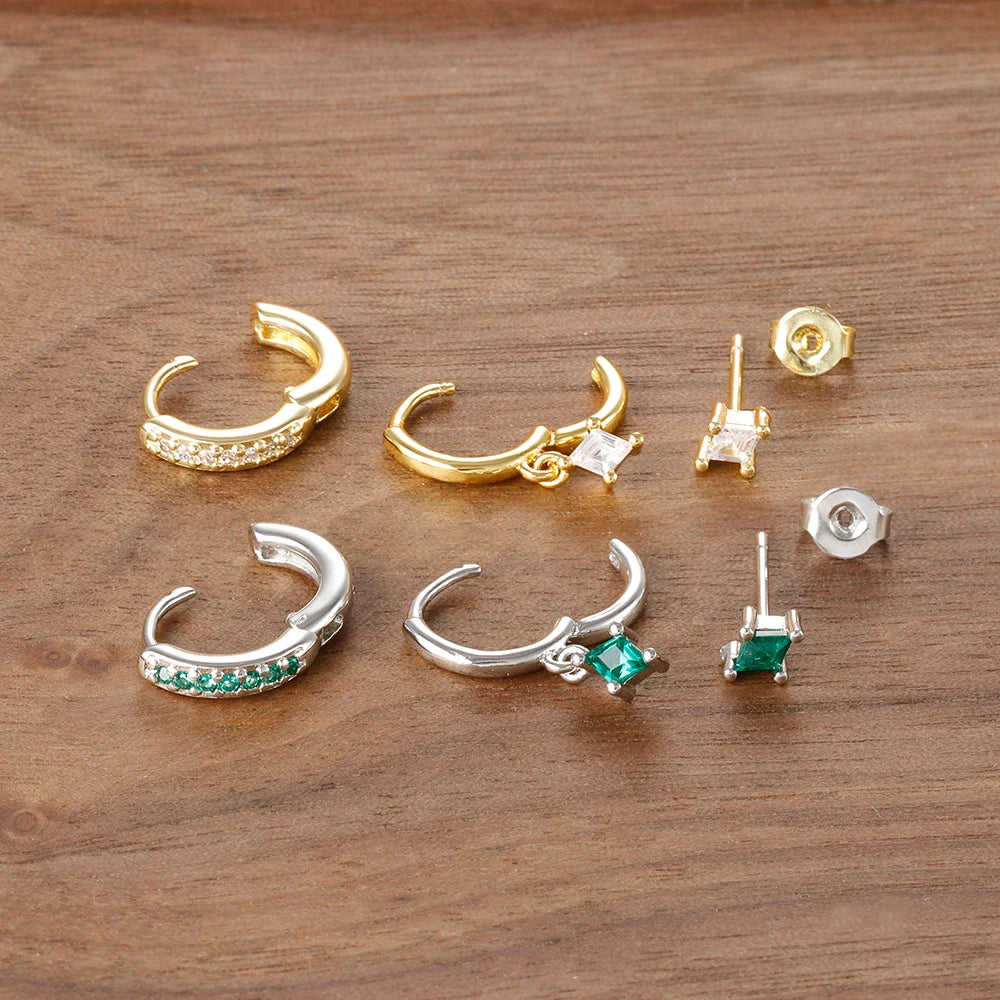 3PCS Fashion Geometric Zircon Small Drop Earrings Set Temperament