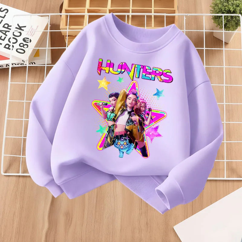 K-pop Girls Cartoon Print Casual Sweatshirt O-Neck Long Sleeve Fashion Top