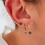 3PCS Vintage Stainless Steel Flowers Huggies Hoop Earrings Zircon