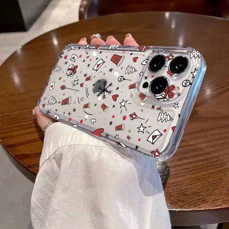 Cartoon Christmas Clear Case for iPhone 17 16 15 14 13 12 11 Pro Max XR SE2